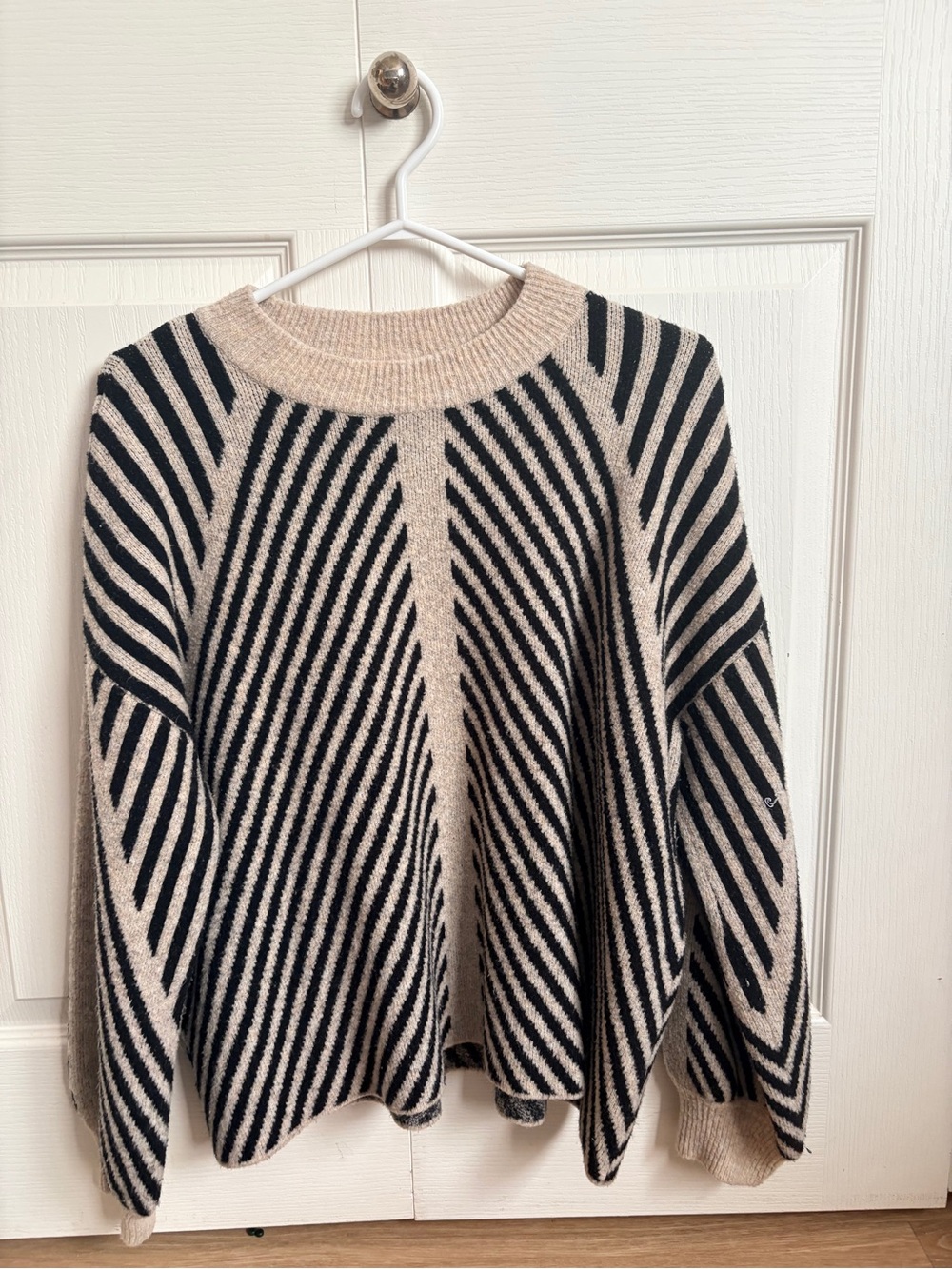 KAFFE Striped Crewneck Sweater in Beige and Black